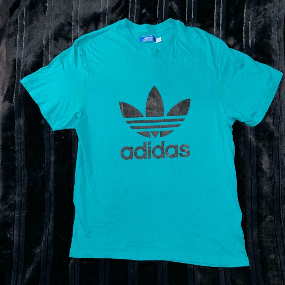 Adidas Originals Mens shortsleeve Trefoil Graphic TShirt Size:L Color:Aqua/Black